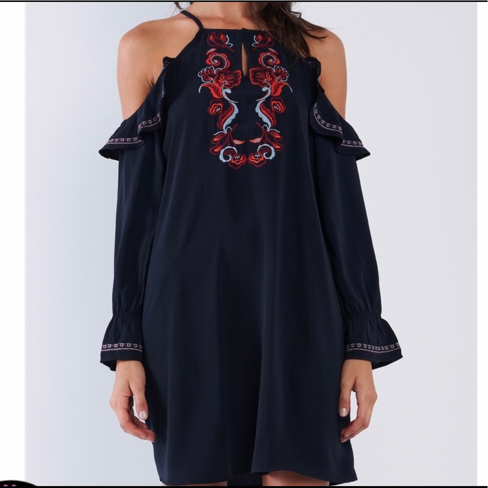 Black cold shoulder dress